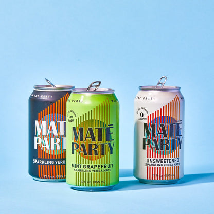 Low sugar sparkling yerba mate, flavors, mint, lightly sweet and unsweetneed organic yerba mate