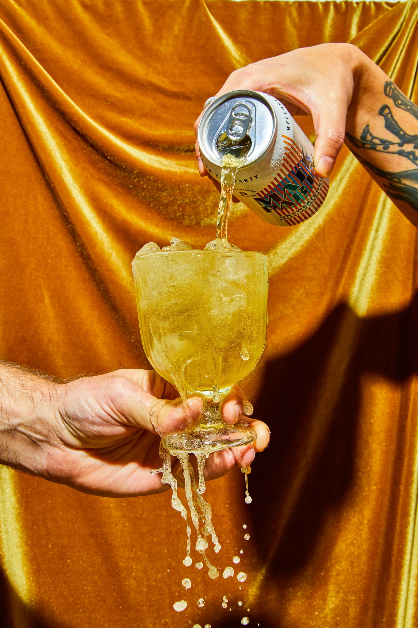 Complately unsweetened sparkling yerba mate poured into a glass of ice. Lemon 
